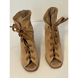 Women's Chinese Laundry Tan Suede Sexyt Lace-up 4 inch Heel Sandal Boots Size 9